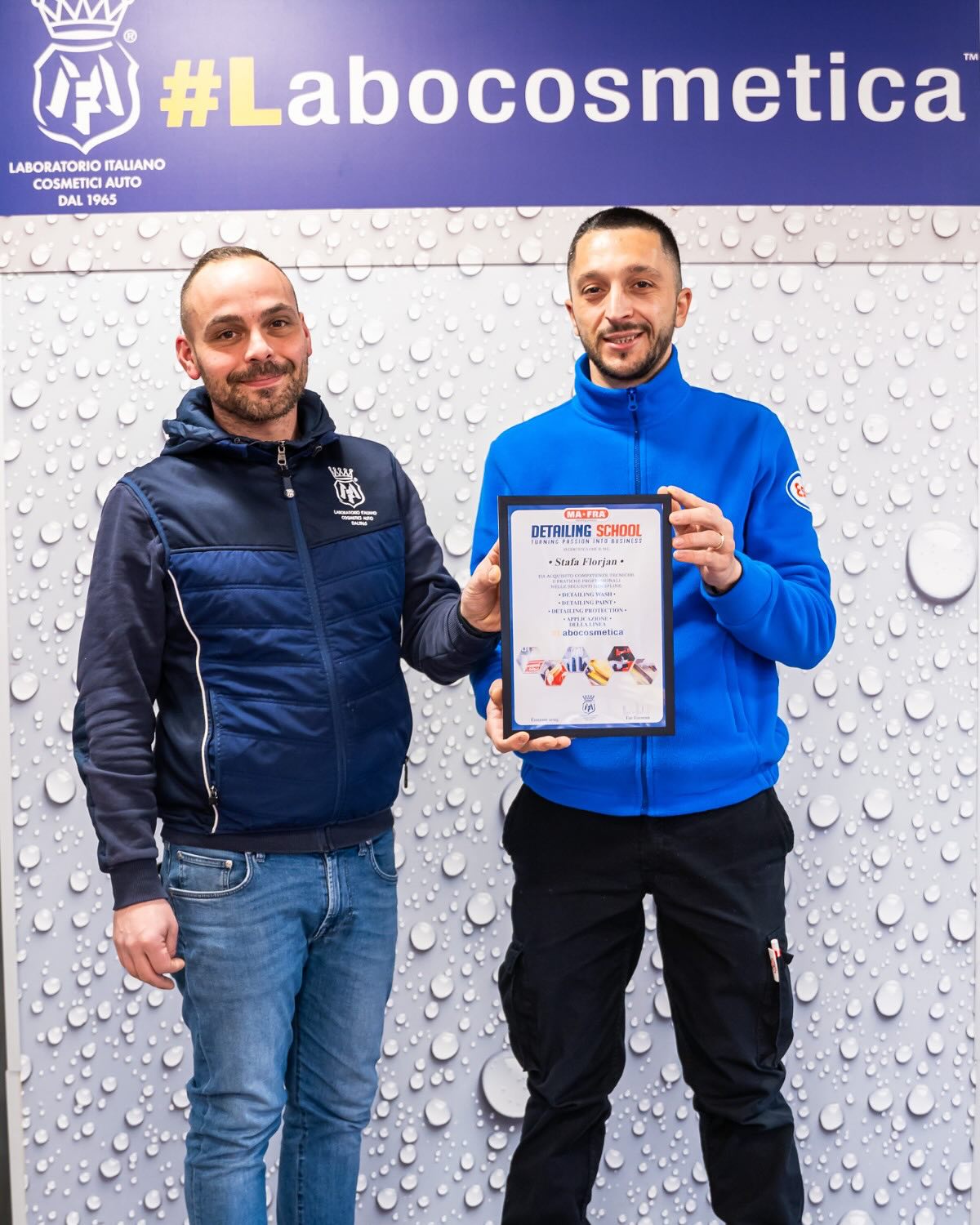 Attestato Detailing School MA-FRA intestato a Florjan Stafa — linea Labocosmetica