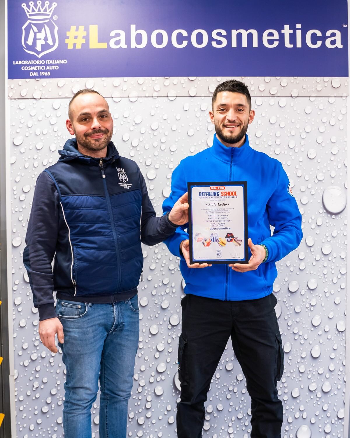 Attestato Detailing School MA-FRA intestato a Ledjo Stafa — linea Labocosmetica
